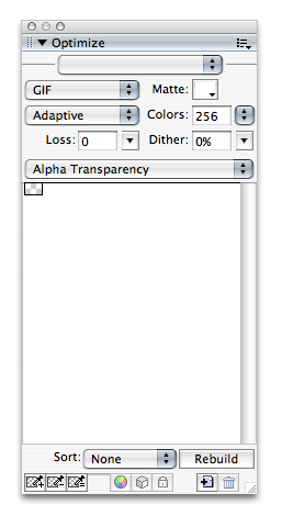 The Optimize palette in Fireworks