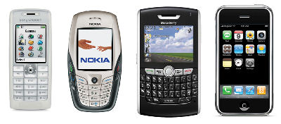 Figure 2. Sony Ericsson T630, Nokia 6600, Blackberry 8800, iPhone