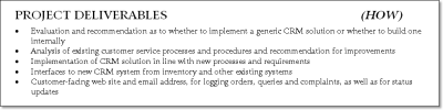 Figure 2.4 The Project Deliverables section of the PID