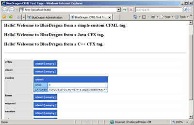 Figure 4. The default index page for the BlueDragon
