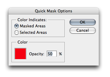 The Quick Mask Options dialog