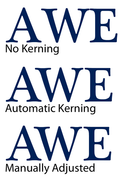 Kerning examples -- notice the spacing differences