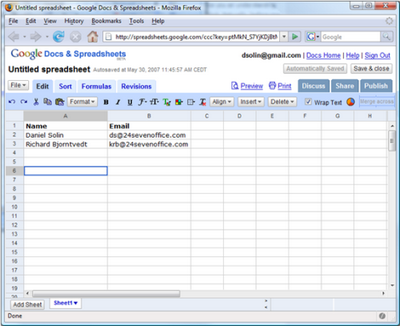 Google Spreadsheets: a Rich Internet Application, Google Spreadsheets (RIA)