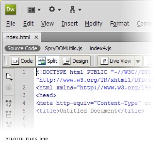 Screenshot: the Related Files Bar