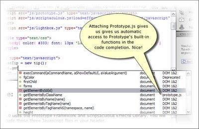Dreamweaver's Code Completion in Prototype