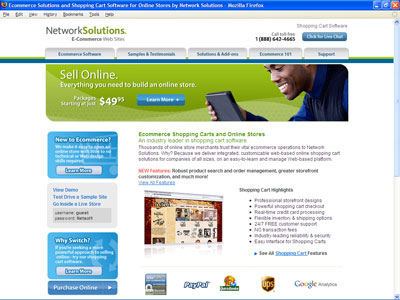 The Network Solutions E-Commerce home page
