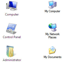 Administrator's user folder and My Documents folder displayed on the desktop in Windows Vista and Wi