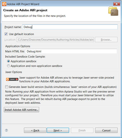 Create an Adobe AIR Project