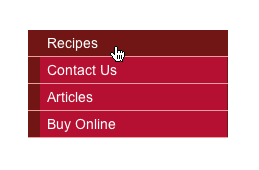 The CSS navigation showing a rollover effect