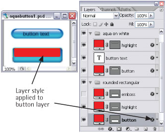 Button layer with styles applied