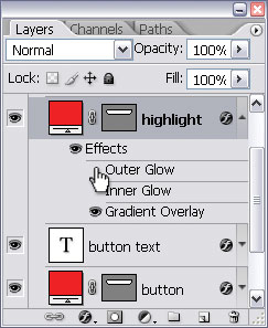 Turning off the layer styles of the highlight