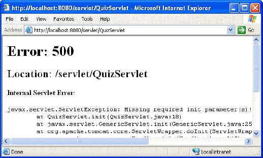 The result of a ServletException
