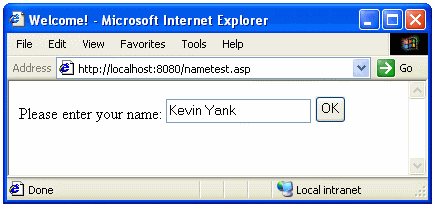 A form prompts the user to enter a name.