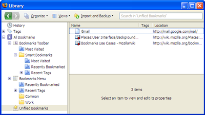 Storing bookmarks with Firefox 3's Places